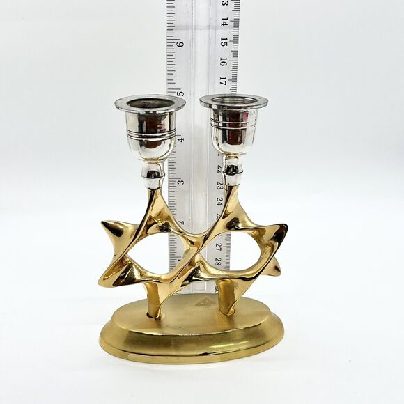 Double Star of David Candle Hold Shabbat Gold Silver Plated Sabbath Judaic 5.5" - Picture 3 of 5